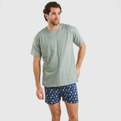 Pijama curto masculino Hawat em algodão, verde acinzentado