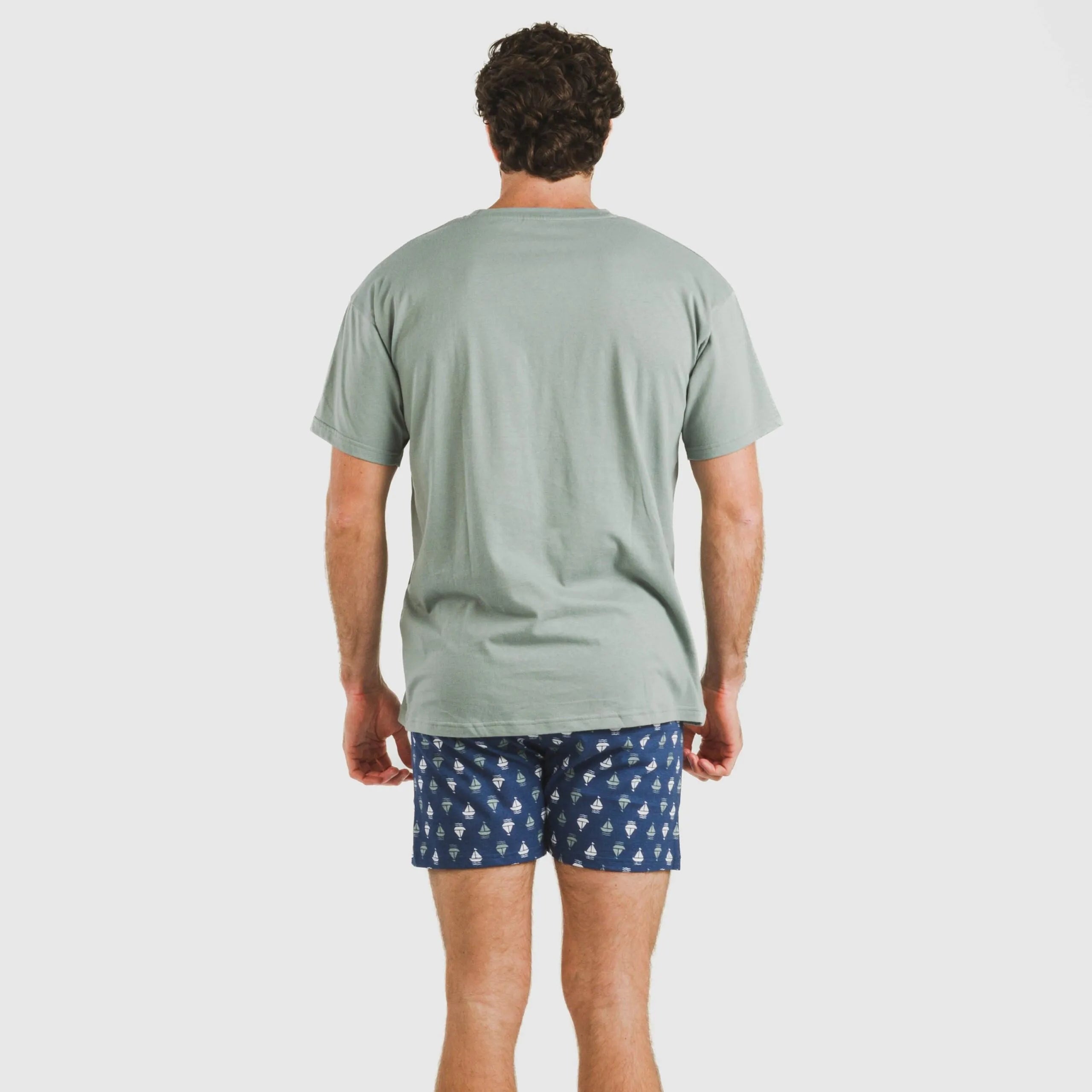 Pijama curto masculino Hawat em algodão, verde acinzentado