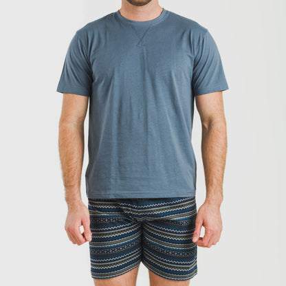 Pijama curto masculino Evelio em algodão azul marinho