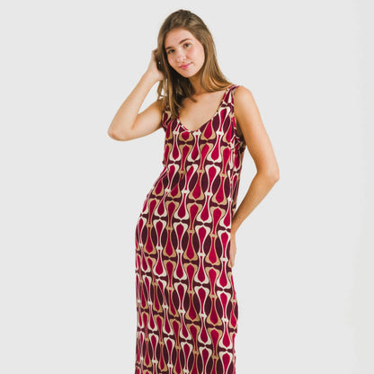 Vestido longo de viscose cor de vinho da Castelar