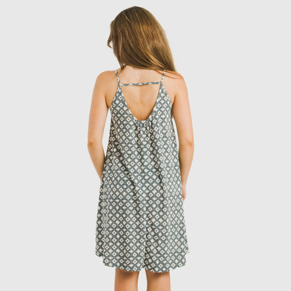 Vestido curto Narciso em crepe índigo com alças