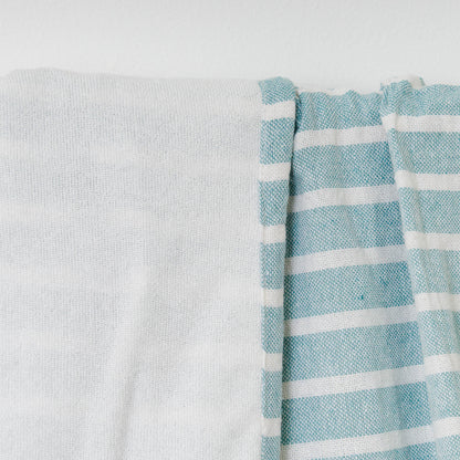 Conjunto de toalha pareô + bolsa de algodão listrada