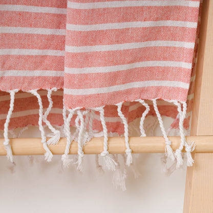 Conjunto de toalha pareô + bolsa de algodão listrada