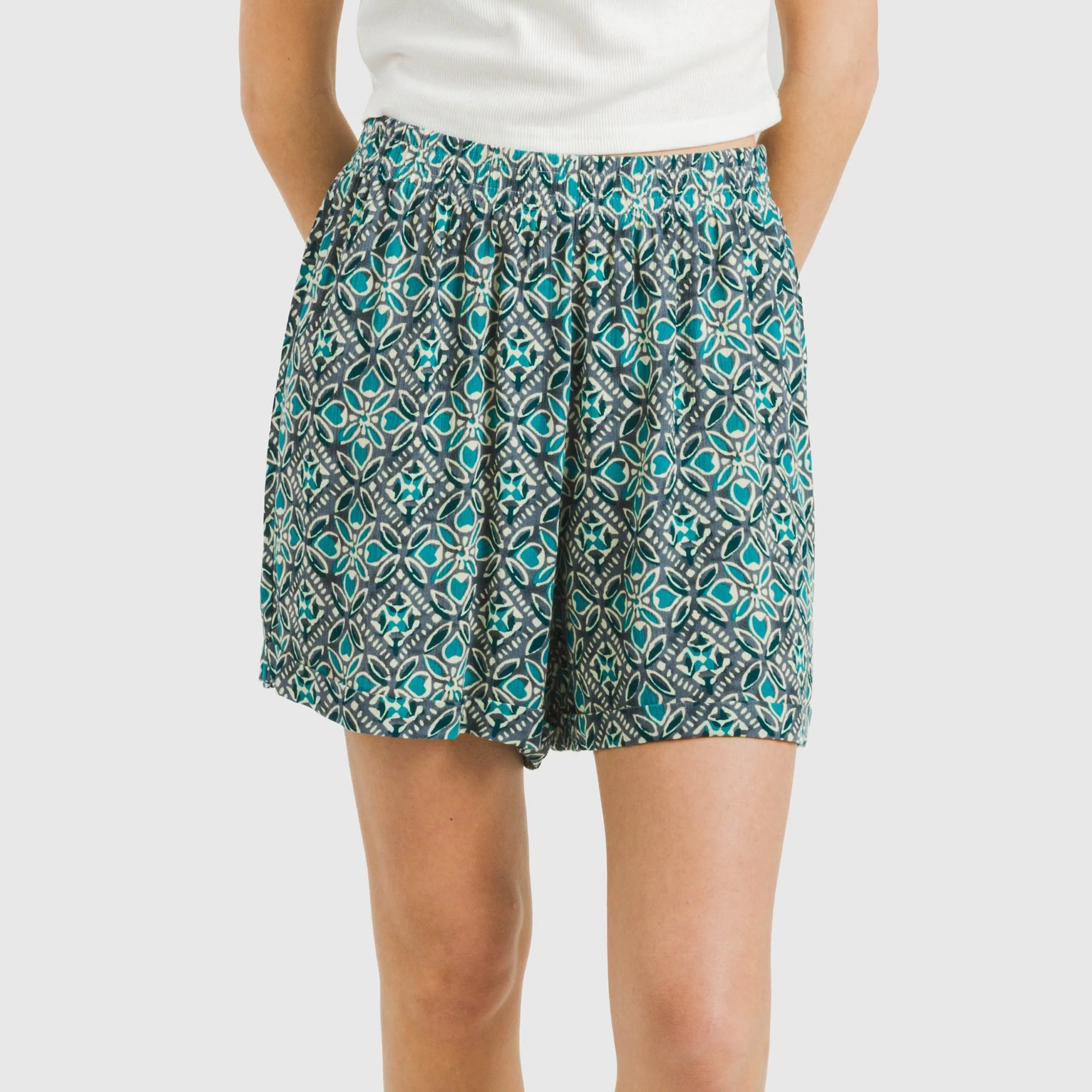 Shorts bambula em viscose Malura água-marinha