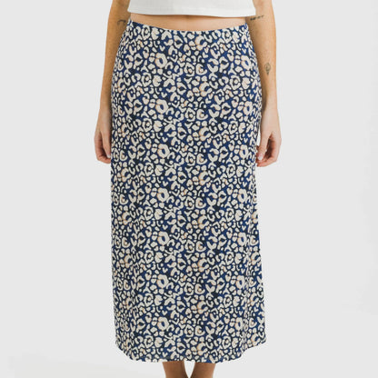 Falda midi soft Milina azul marinho