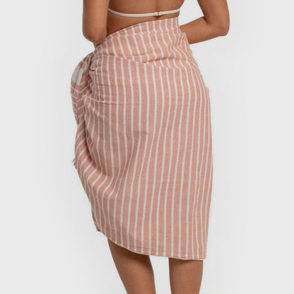 Conjunto de toalha pareô + bolsa de algodão listrada