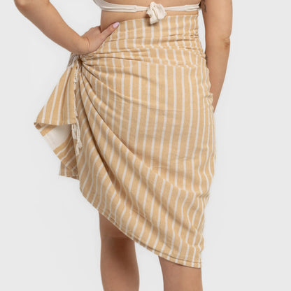 Conjunto de toalha pareô + bolsa de algodão listrada