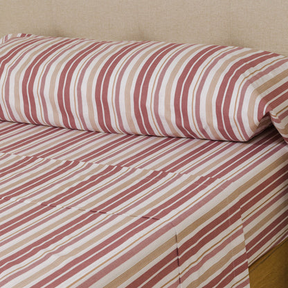 Jogo de lençóis listrados rosa calêndula