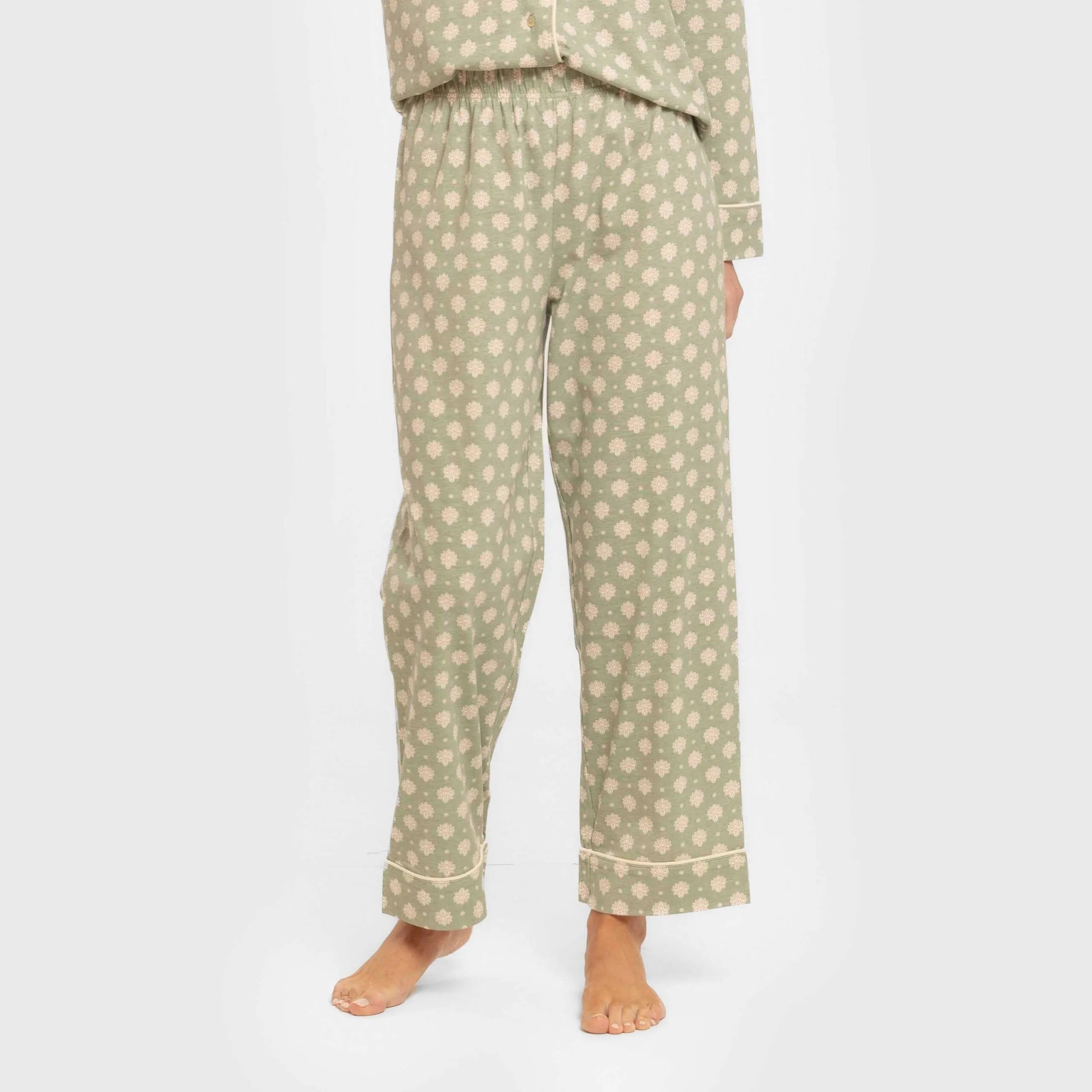 Pijama feminino Erati estilo camisa longa de algodão, verde estilo caça.