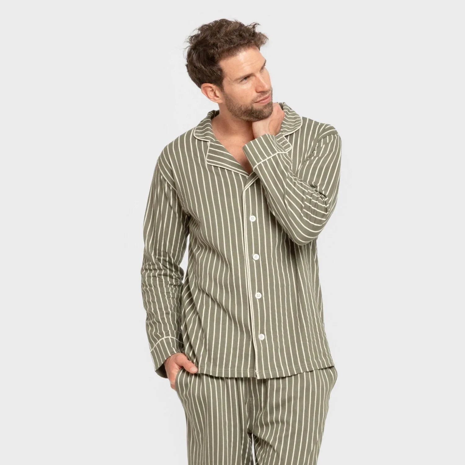 Pijama masculino longo de algodão estilo camisa, modelo caça John Green