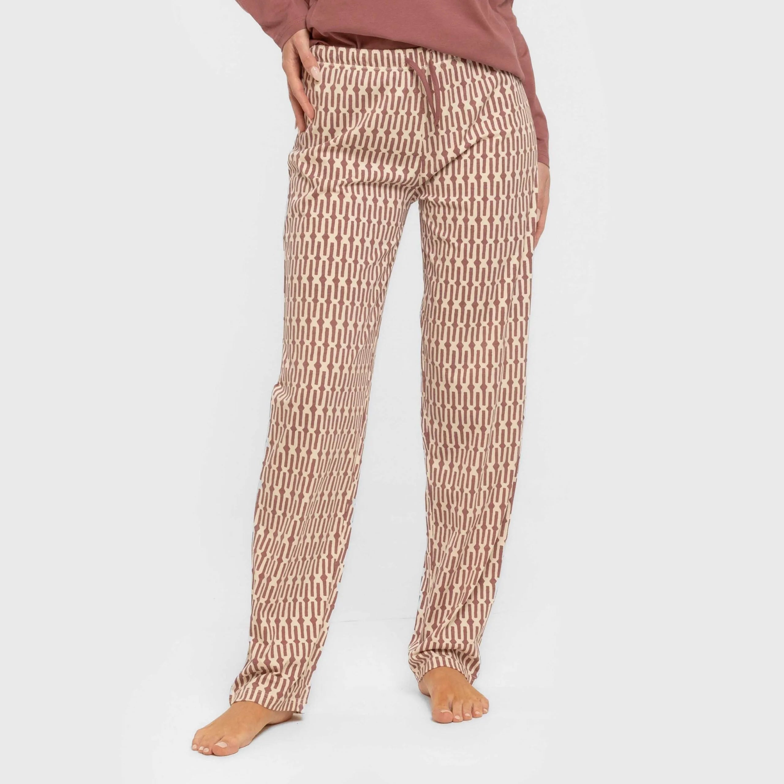 Pijama comprido de algodão, eucalipto, malva, rosa