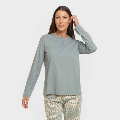 pijama comprido azul claro de algodão com eucalipto