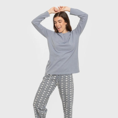 pijama comprido de algodão índigo cor oceano