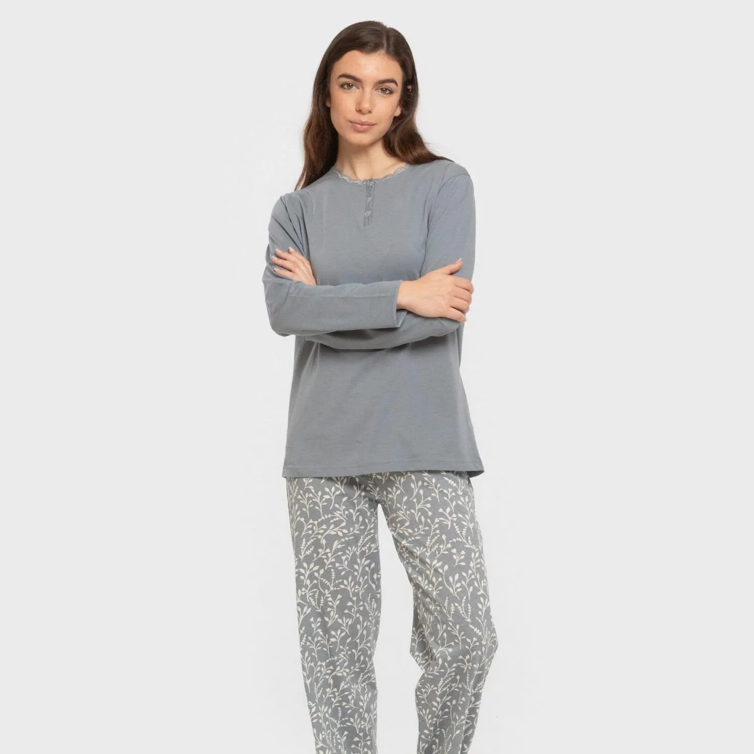 Pijama longo Lauri em algodão índigo