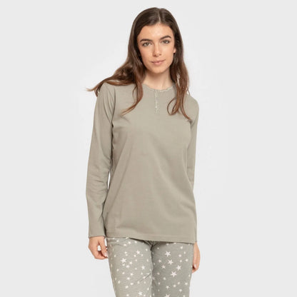 Pijama comprido de algodão, estrelinha, verde seco