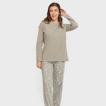 Pijama comprido de algodão, estrelinha, verde seco