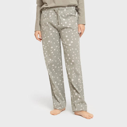 Pijama comprido de algodão, estrelinha, verde seco