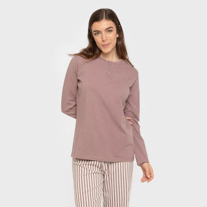 Pijama comprido de algodão, listrado Kodac, berinjela, seco