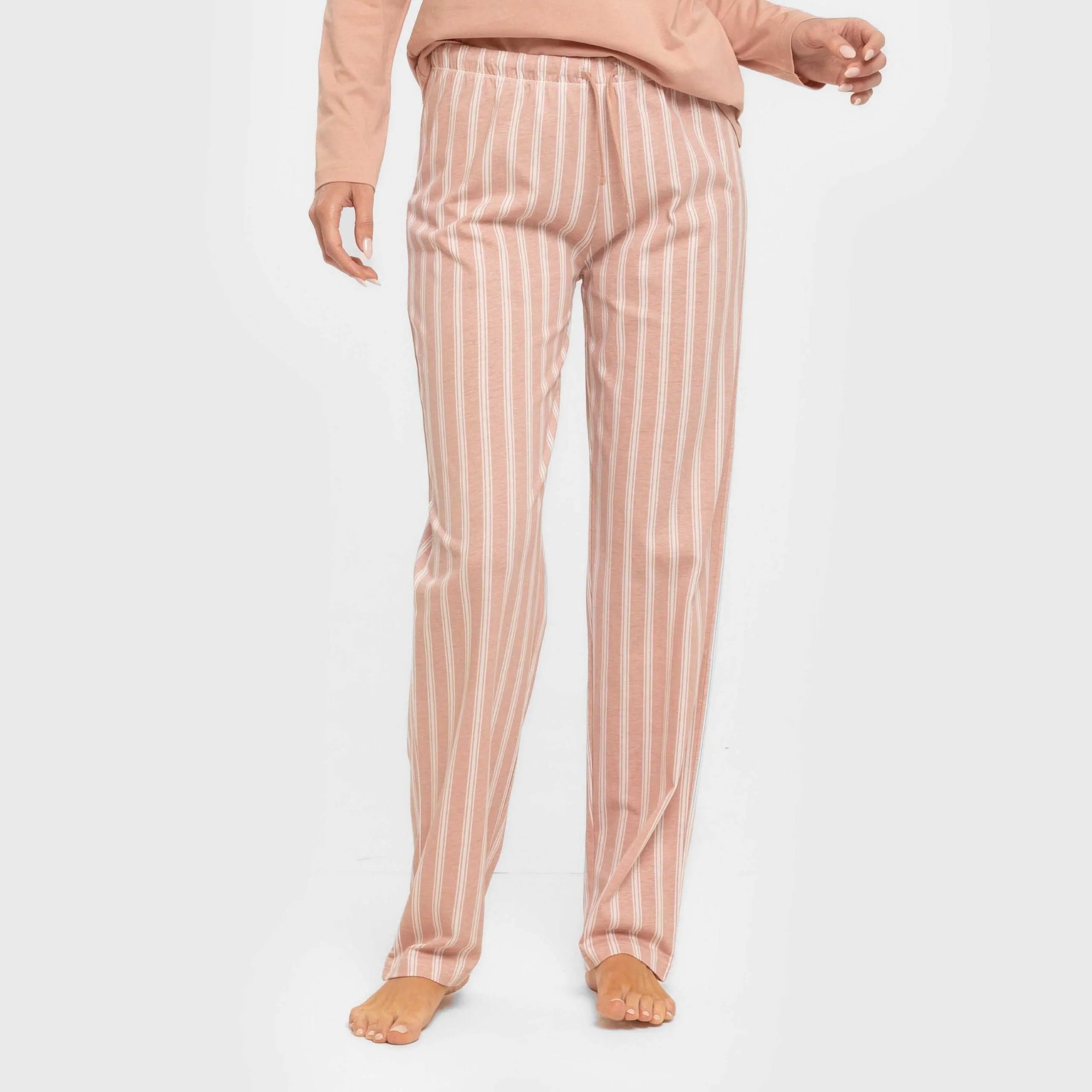 Pijama longo de algodão, listra Marselha, rosa, keike