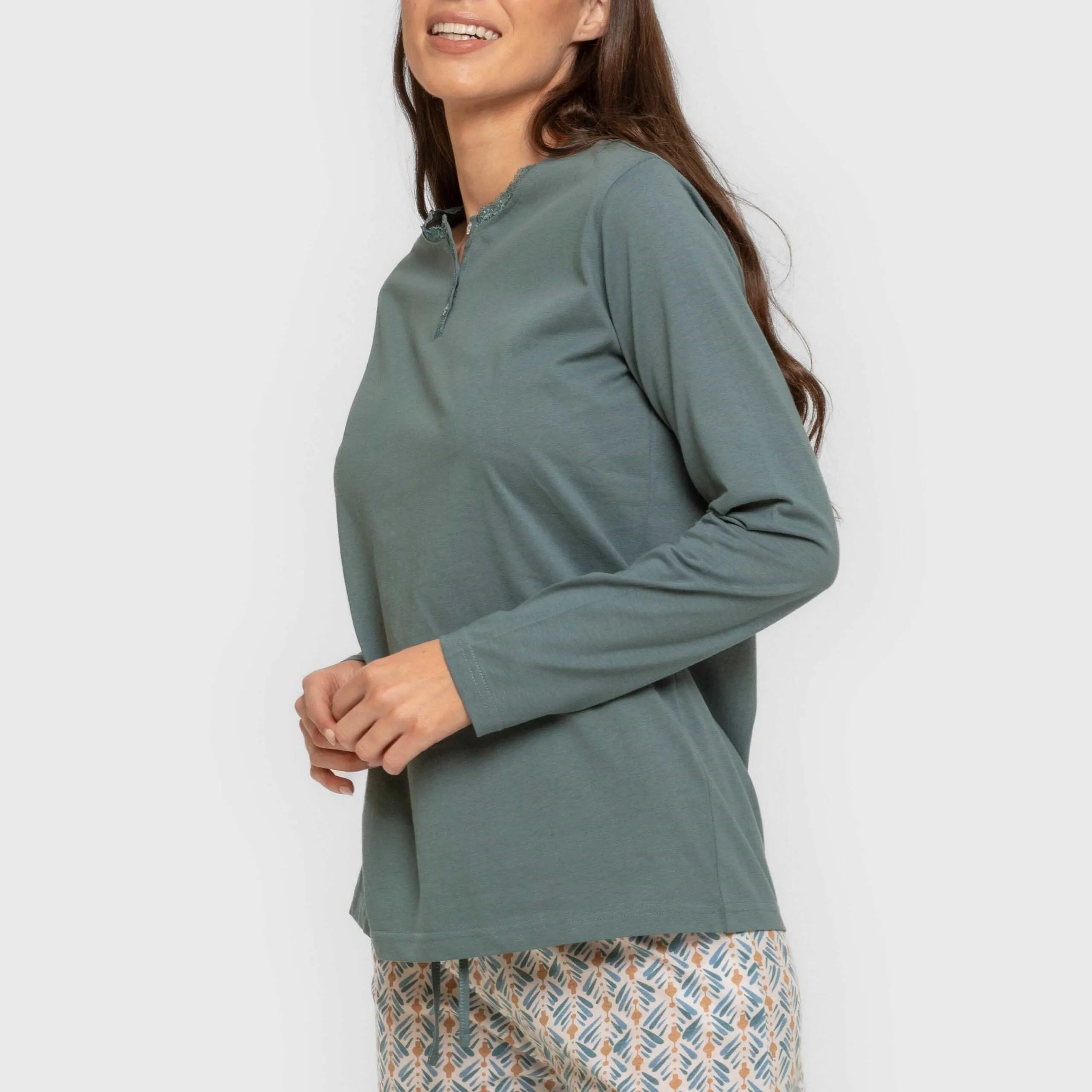Pijama comprido de algodão Eloina, azul-turquesa