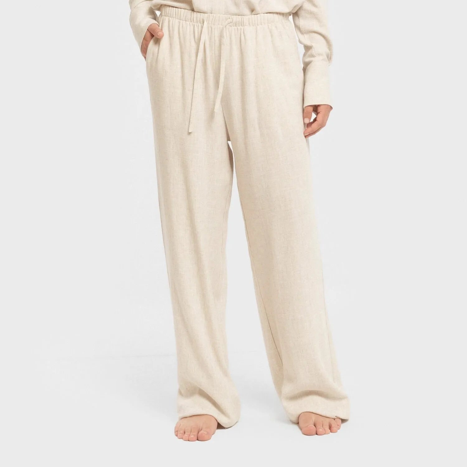 Calças compridas de linho liso para mulheres