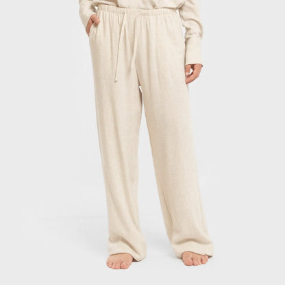 Calças compridas de linho liso para mulheres
