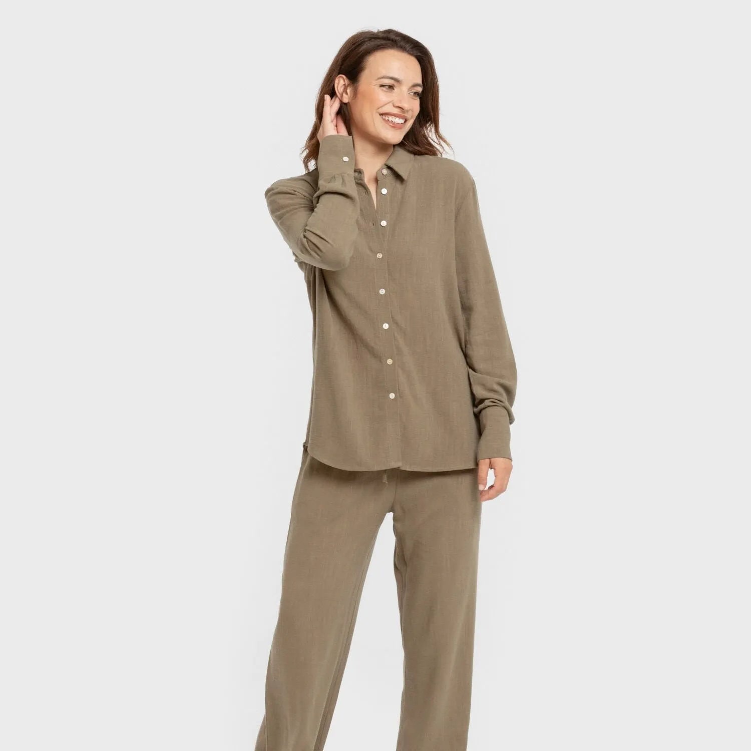 Camisa de linho lisa para mulheres