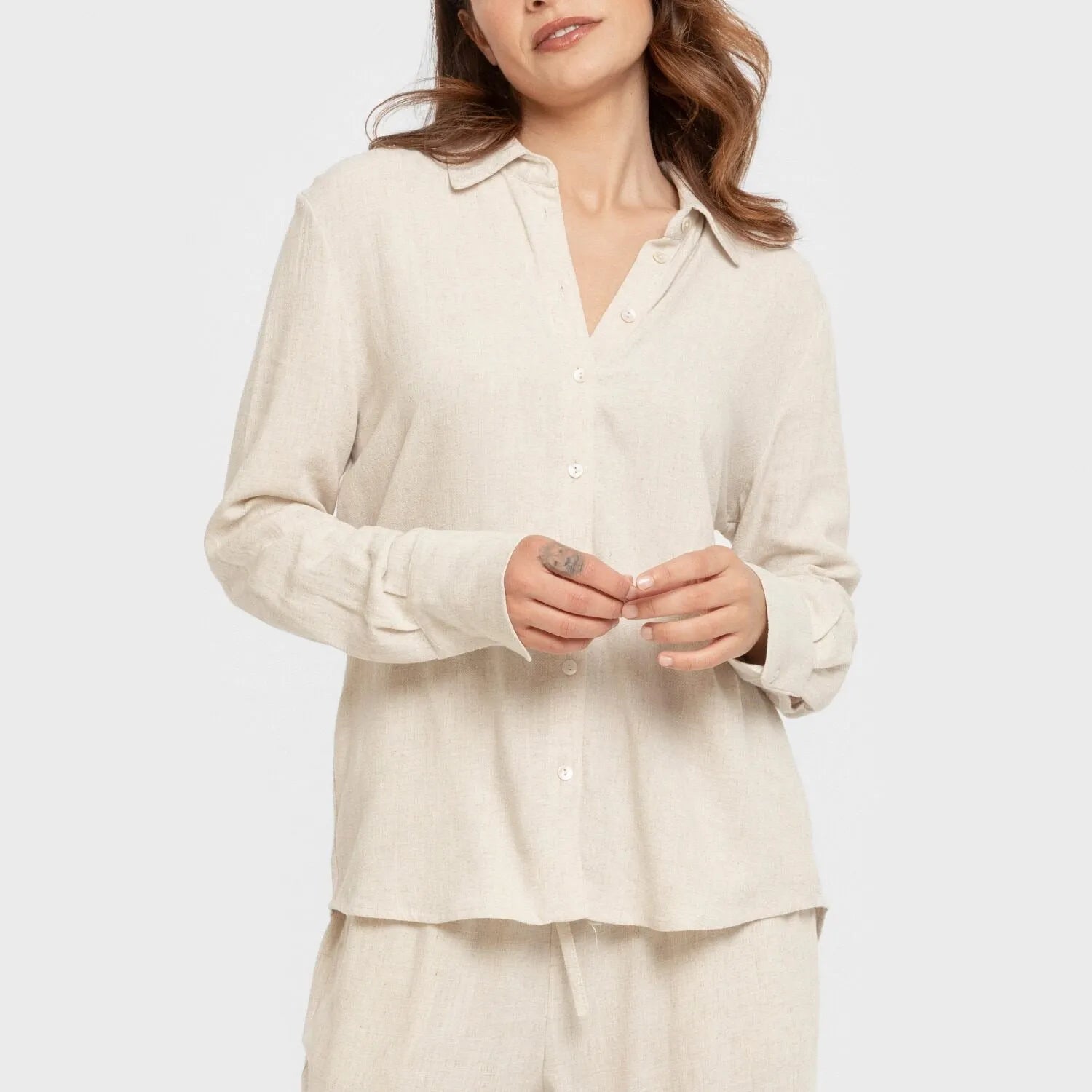 Camisa de linho lisa para mulheres