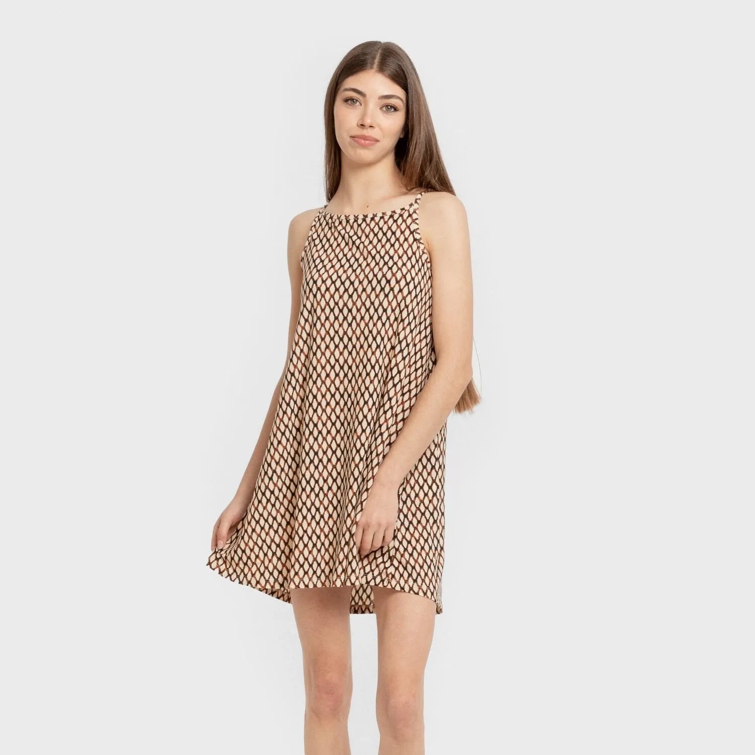 Vestido curto tomara que caia Orlando em crepe marrom