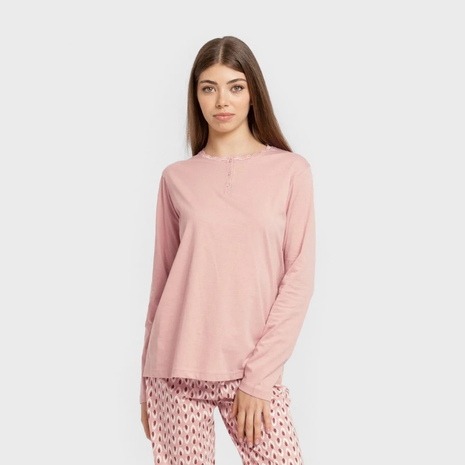 Pijama longo de algodão rosa Tana keike