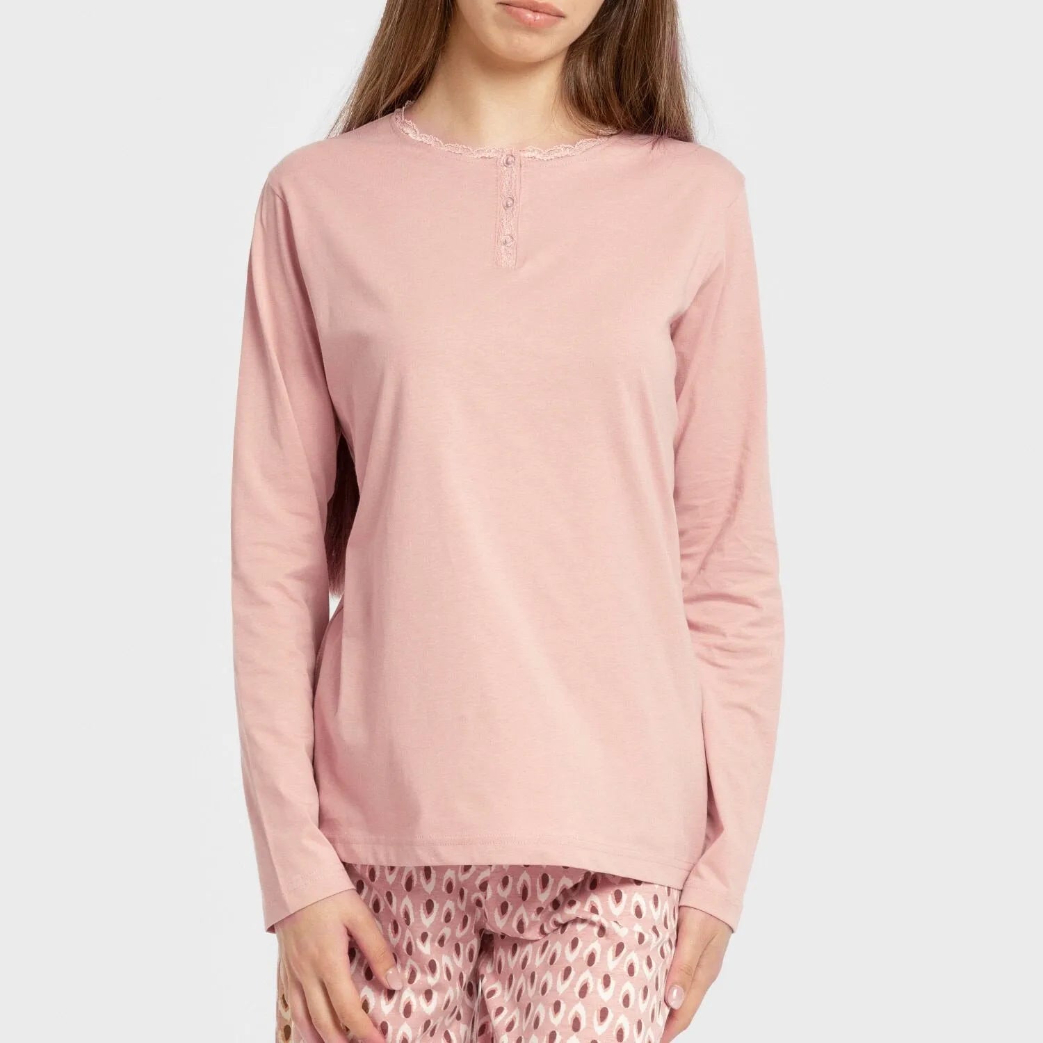 Pijama longo de algodão rosa Tana keike