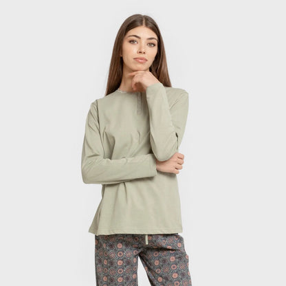 Pijama comprido Gabi de algodão verde claro