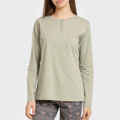 Pijama comprido Gabi de algodão verde claro