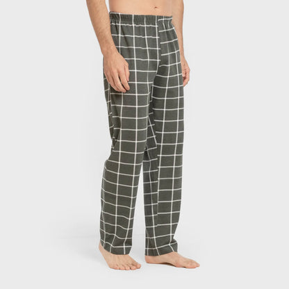 Pijama comprido masculino de algodão, xadrez verde andino para caça.