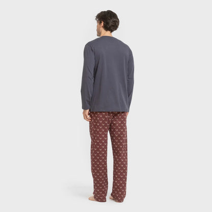 Pijama comprido masculino de algodão, estampa de esquilos azul marinho