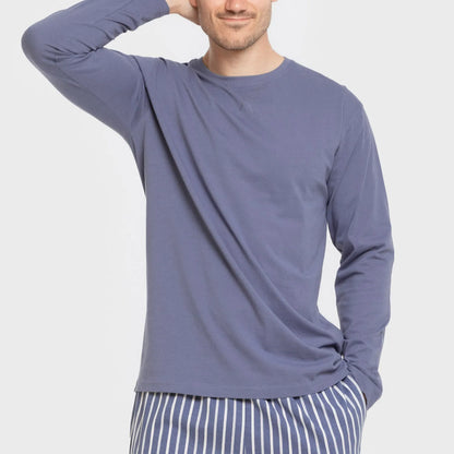 Pijama comprido masculino de algodão, listrado azul Fernando.