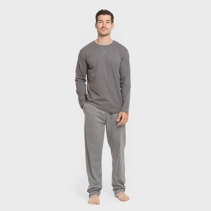 Pijama comprido masculino de algodão, listrado Hercules, cinza