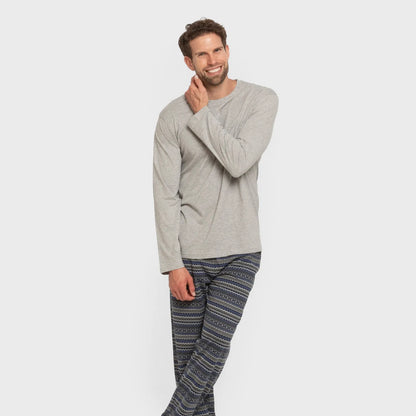 Pijama comprido masculino Evelio em algodão, cinza