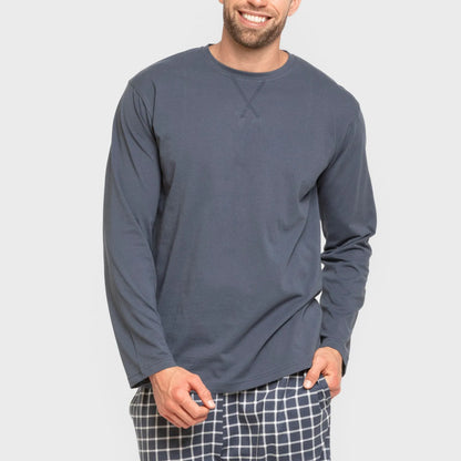 Pijama comprido masculino de algodão, xadrez azul Roberto