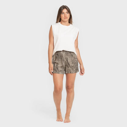 Shorts Drus em viscose bambula bege e preto