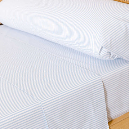 Jogo de lençóis Kodac em algodão percal listrado azul claro