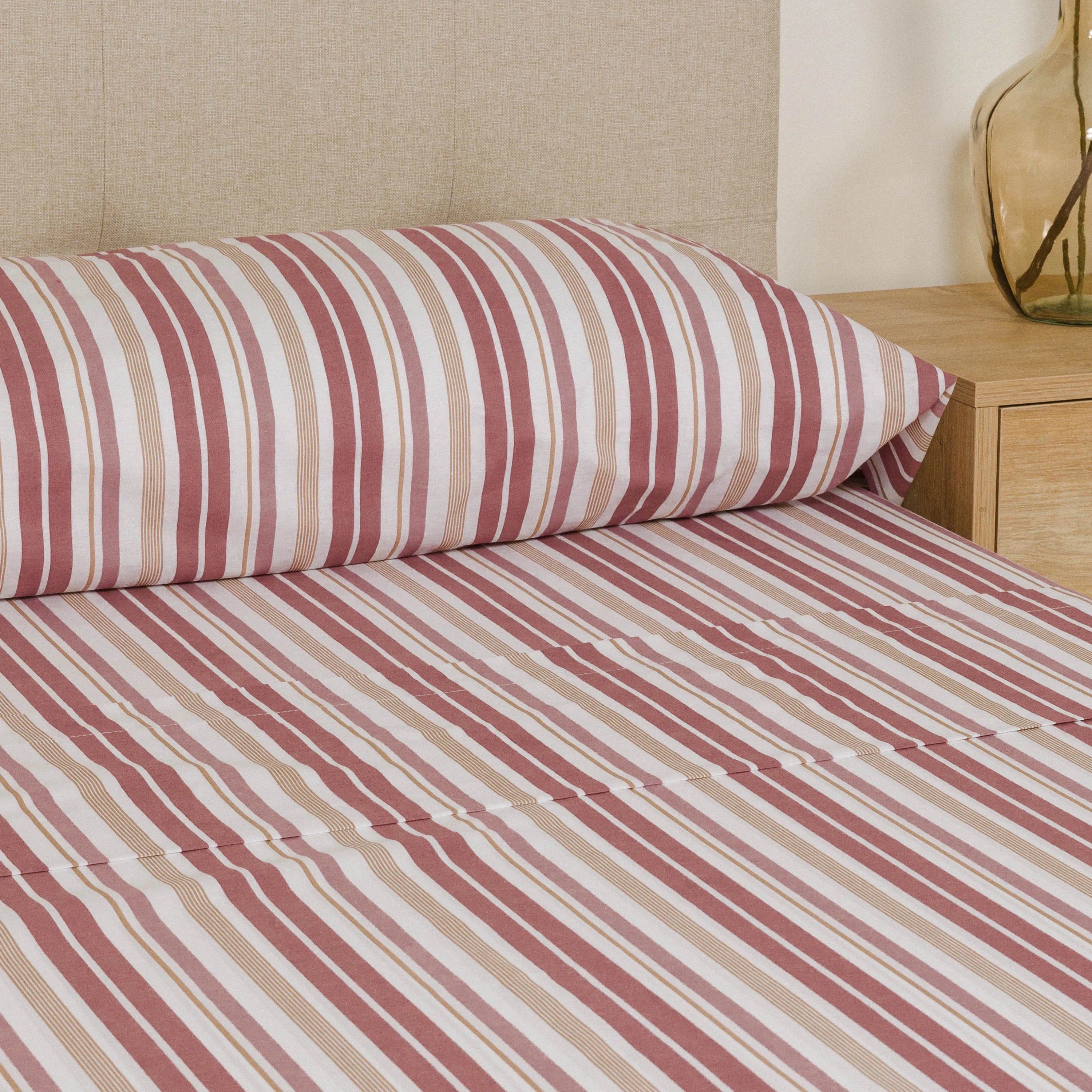 Jogo de lençóis de algodão percal, listras Calendula Marsala