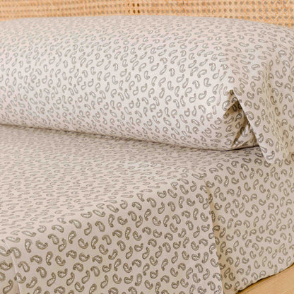 Jogo de lençóis de algodão verde-pimenta seco - taupe