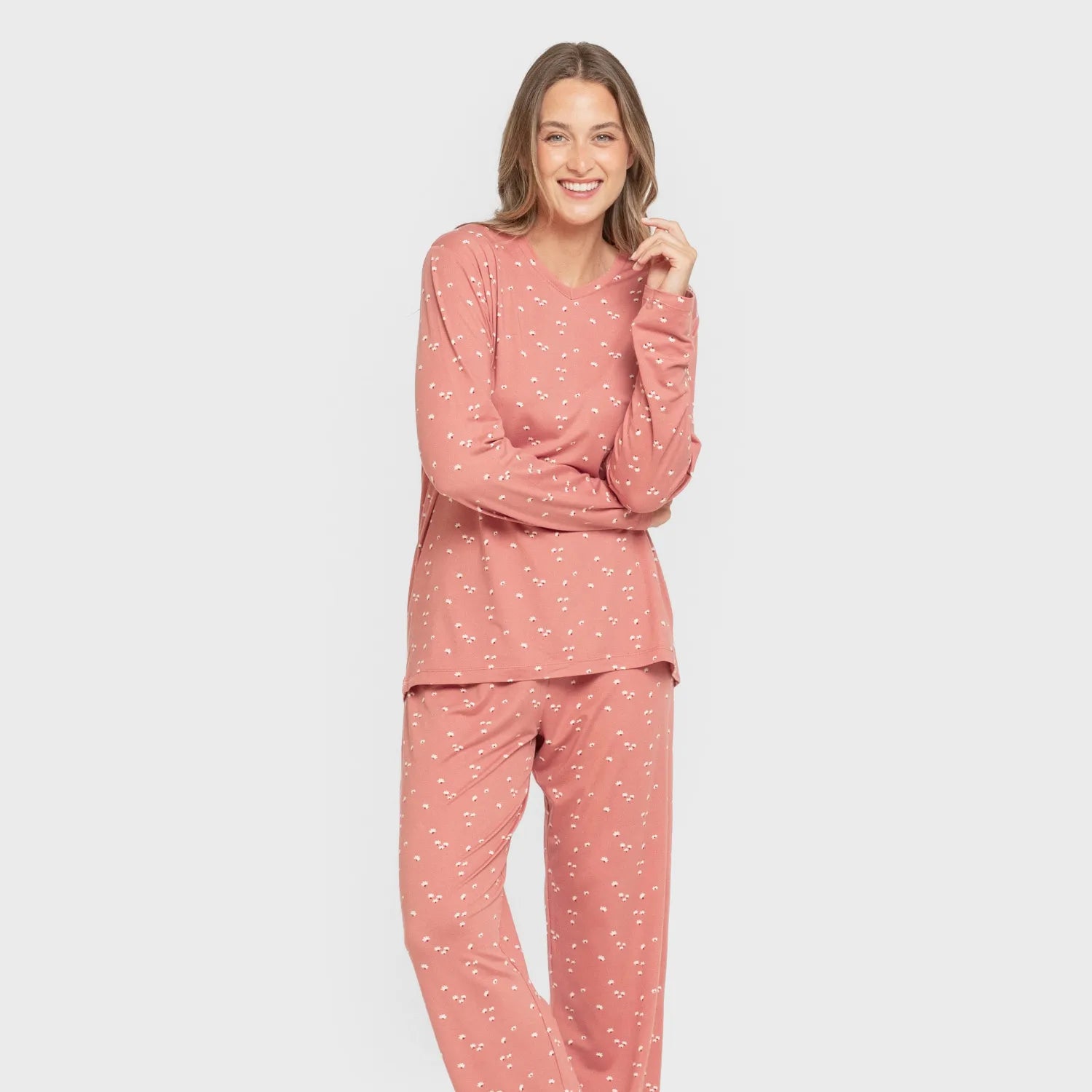 Pijama longo e macio feminino Tabitha Marsala