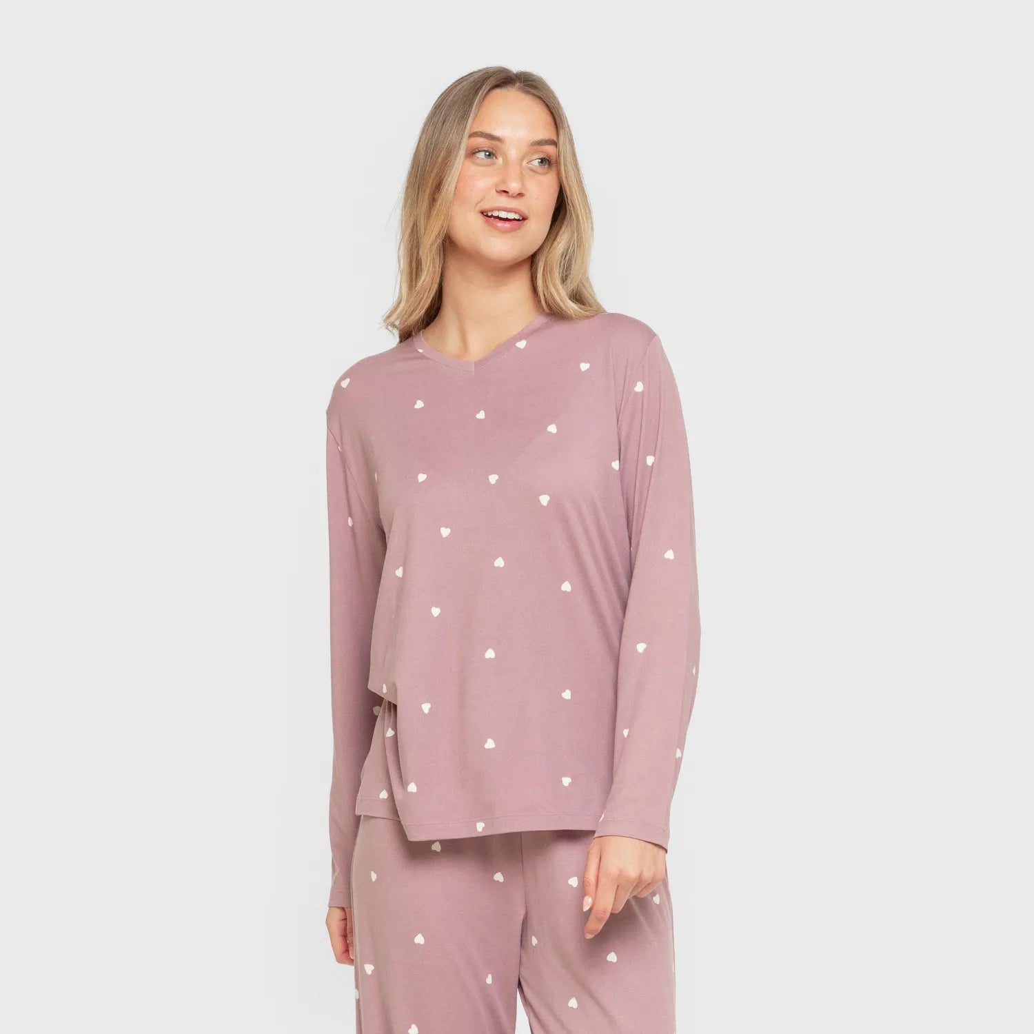 Pijama longo feminino Choer, macio, cor berinjela, seco