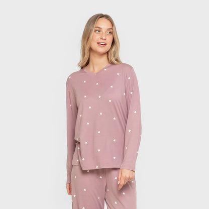 Pijama longo feminino Choer, macio, cor berinjela, seco