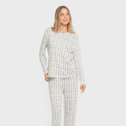 Pijama comprido feminino macio Eloina azul-turquesa