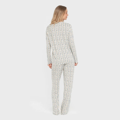 Pijama comprido feminino macio Eloina azul-turquesa