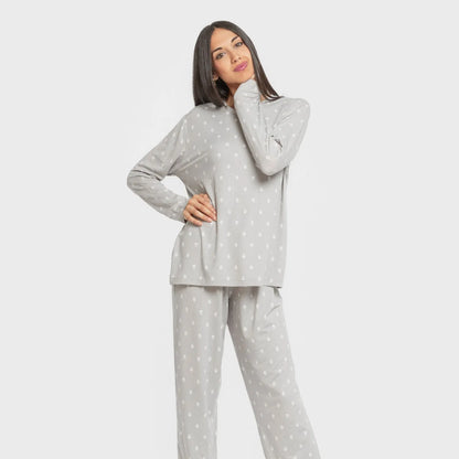 Pijama longo feminino cinza bebê macio