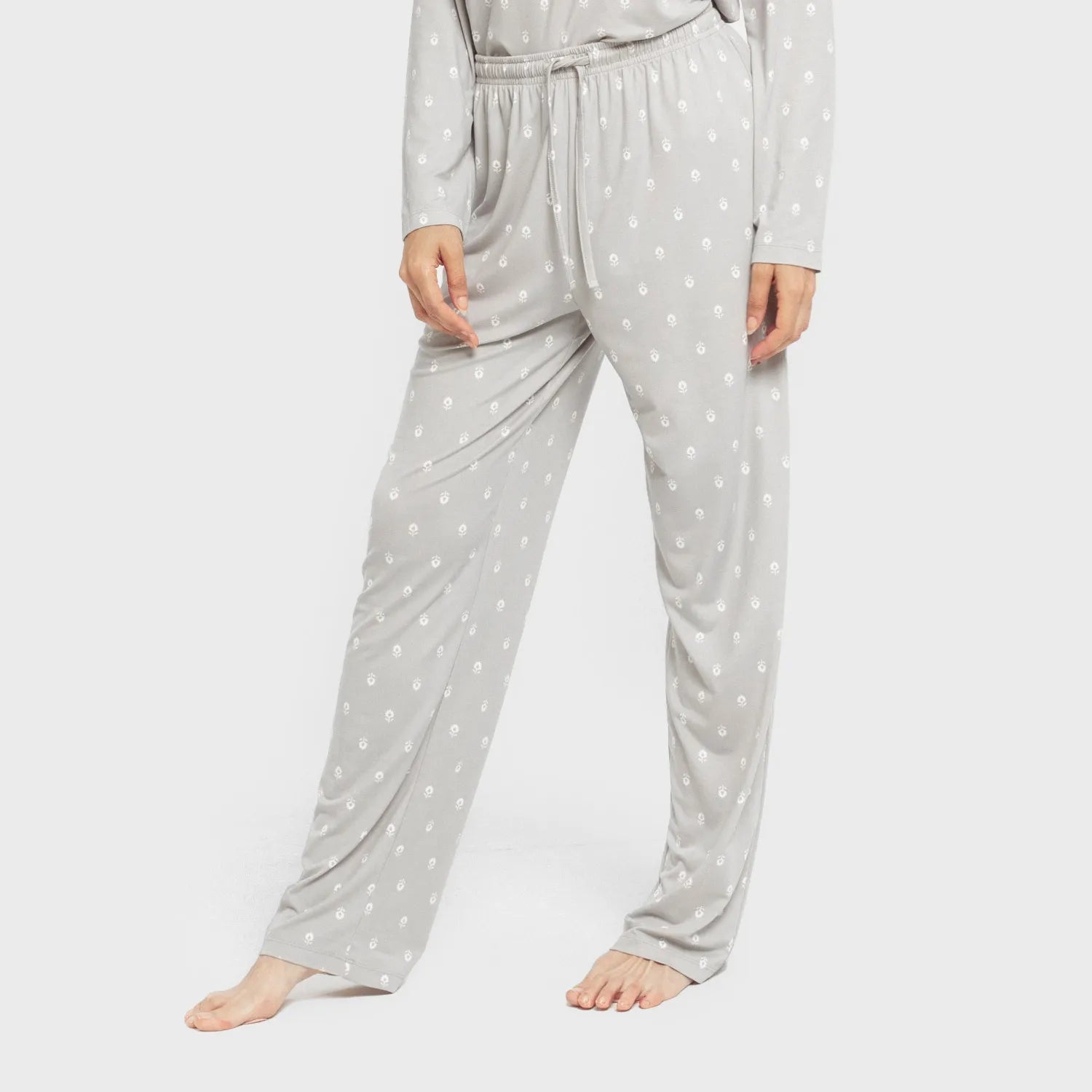 Pijama longo feminino cinza bebê macio